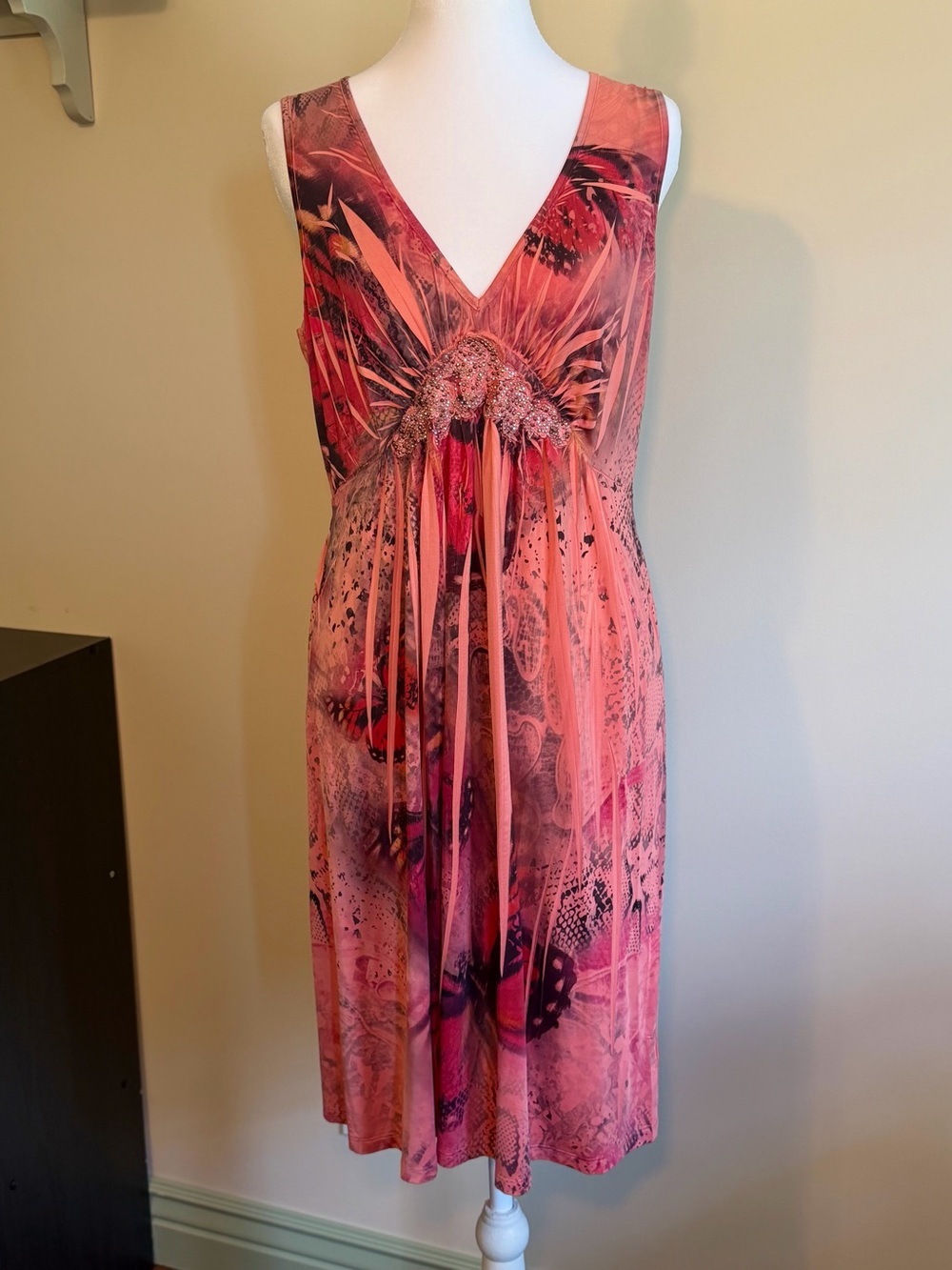 Apt. 9 Coral-Pink Printed V-Neck Medium Dress